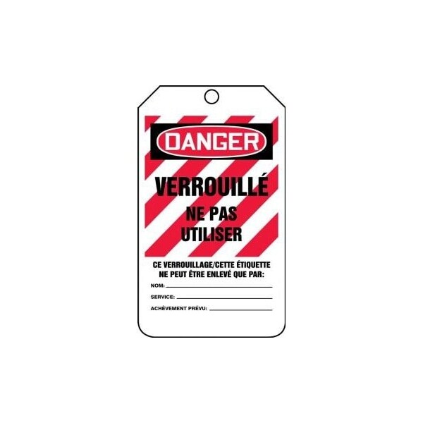 Accuform French Safety Tags, DANGER LOCKED OUT DO NOT REMOVE, 5.75in x 3.25in, RP-Plastic, 5PK FRMLT418PTM - main